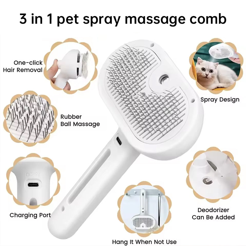 Pet Steam Grooming Brush for Dogs and Cats– With Built-In Humidifier