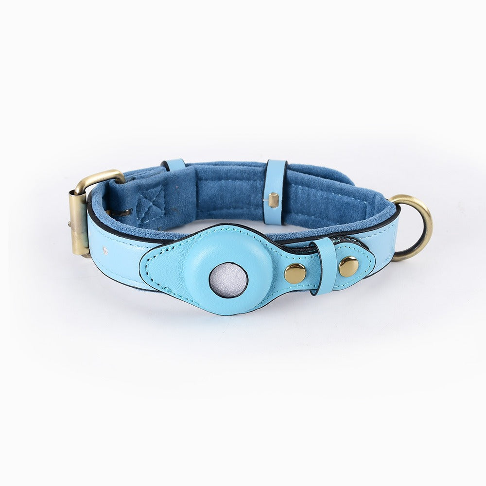 AirTag Dog Collar with Built-in Tracker Holder & Leather Leash – Secure Pet Tracking