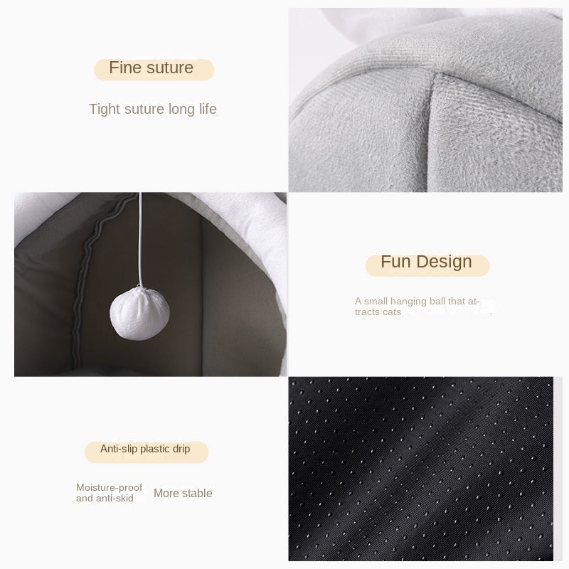 All-Season Enclosed Cat House & Dog Bed – Warm Winter Pet Bed with Cozy Cave Design