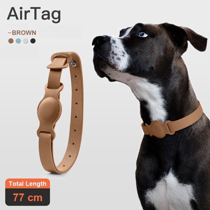 Leather AirTag Pet Collar – Adjustable Dog & Cat Collar with Built-in AirTag Case (Anti-Lost Design)