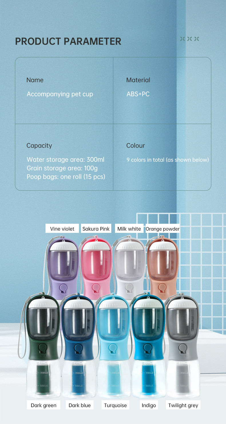 3-in-1 Dog Water Bottle – Food Container & Poop Bag Holder