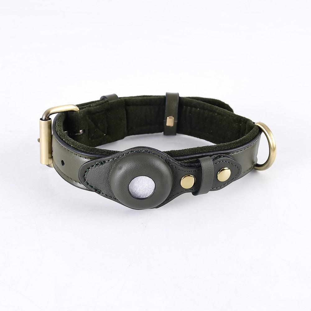 AirTag Dog Collar with Built-in Tracker Holder & Leather Leash – Secure Pet Tracking