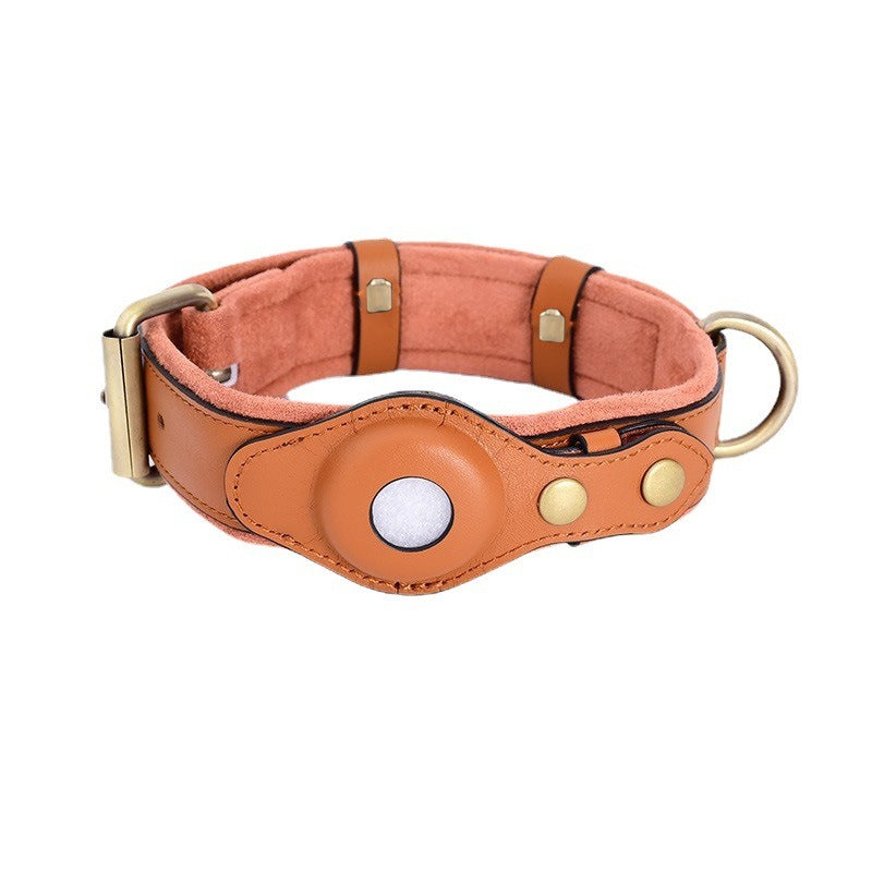AirTag Dog Collar with Built-in Tracker Holder & Leather Leash – Secure Pet Tracking