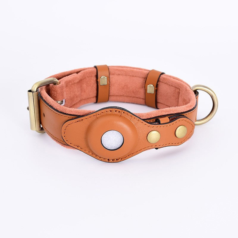 AirTag Dog Collar with Built-in Tracker Holder & Leather Leash – Secure Pet Tracking