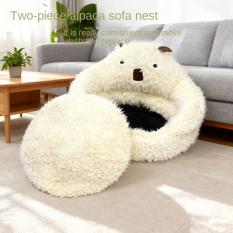 Winter Warm Semi-Enclosed Dog Bed – Washable Pet Pad