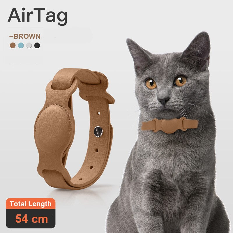 Leather AirTag Pet Collar – Adjustable Dog & Cat Collar with Built-in AirTag Case (Anti-Lost Design)