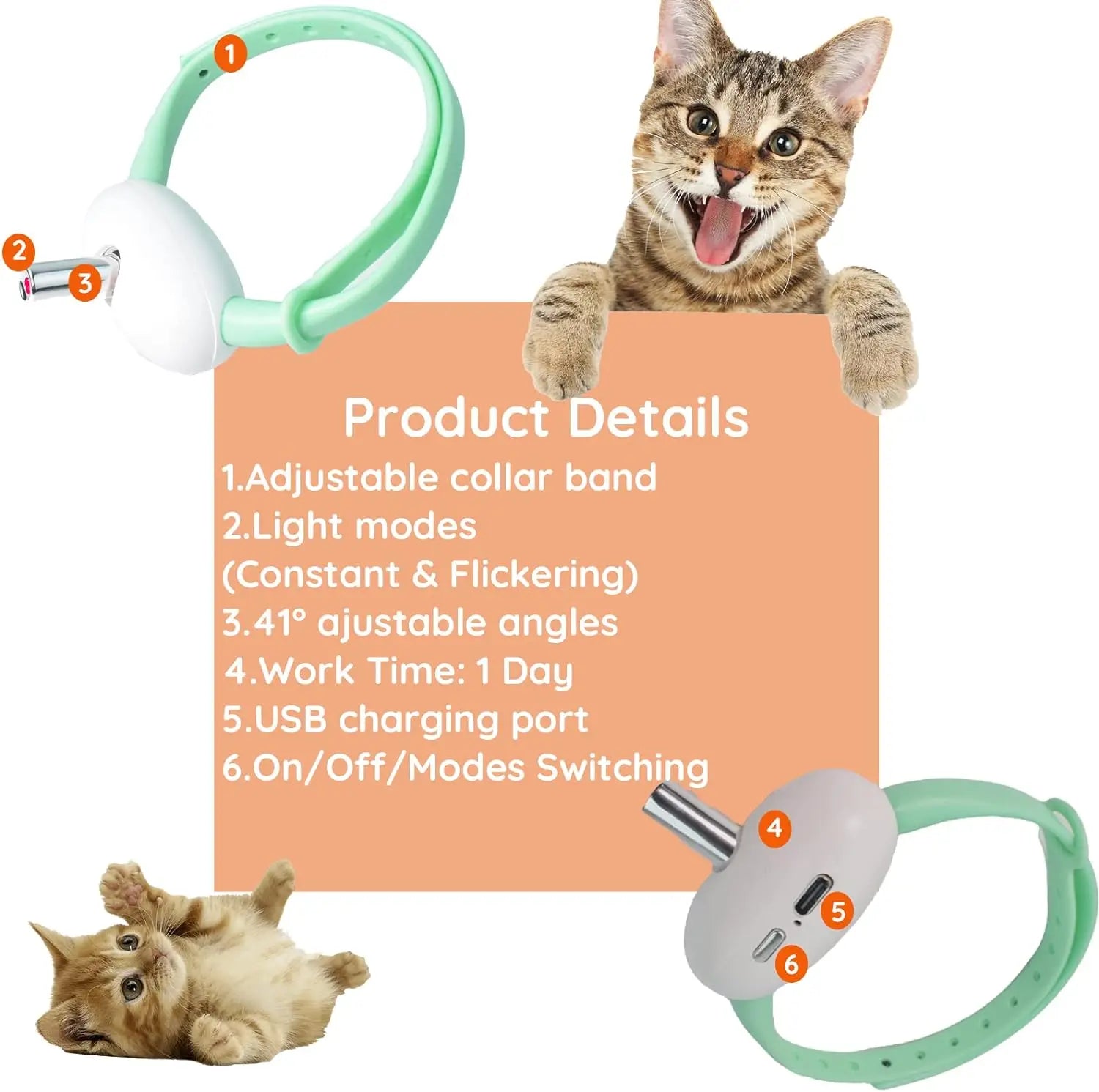 Smart Interactive Laser Cat Collar – USB Rechargeable Wearable Laser Toy