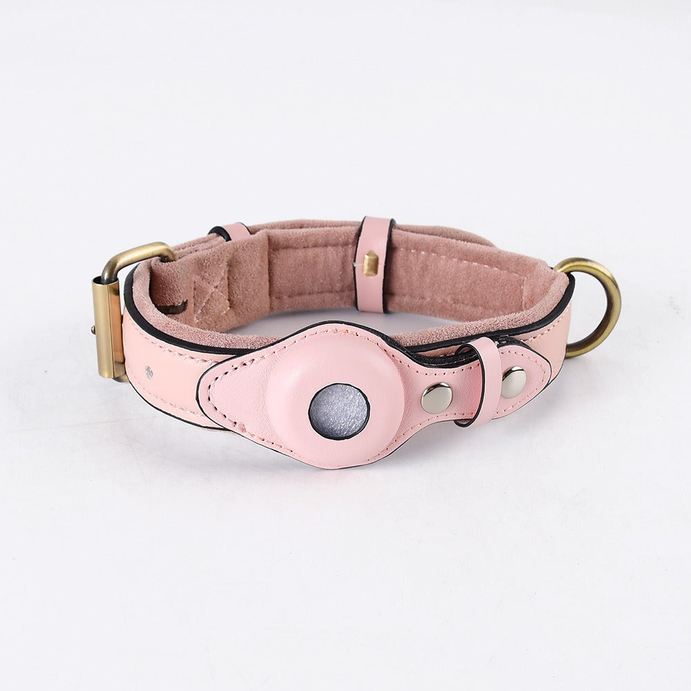 AirTag Dog Collar with Built-in Tracker Holder & Leather Leash – Secure Pet Tracking