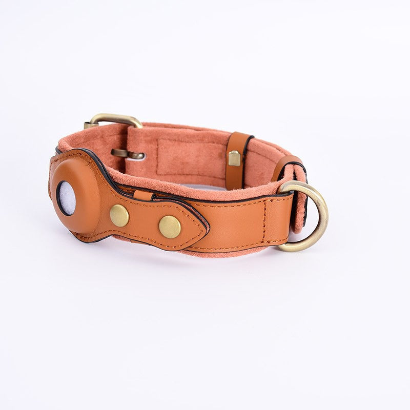 AirTag Dog Collar with Built-in Tracker Holder & Leather Leash – Secure Pet Tracking