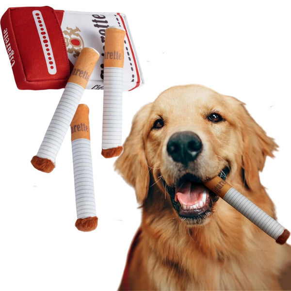 Funny Dog Cigarette Plush Toy with Box – Squeaky Bite-Resistant Chew Toy for Dogs
